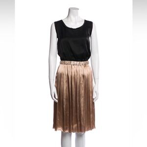 Lanvin Gold Midi Cocktail Dress A-Line Pleated